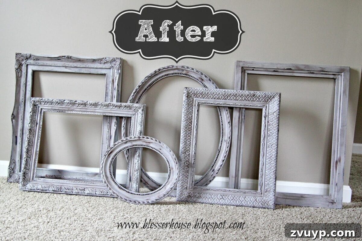 The Simple Trick to Distressing 4 Thrifted Frames 12 distressed frames arranged