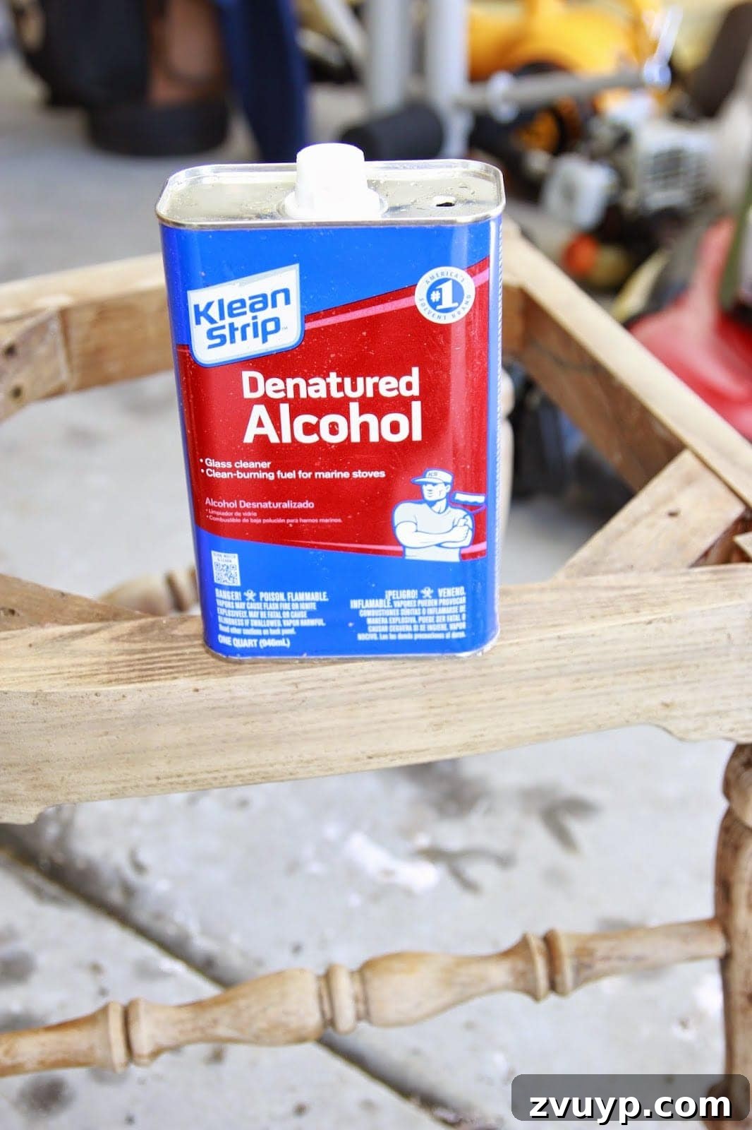 Mastering Citristrip Residue Removal from Wood Furniture 4 A bottle of Klean Strip denatured alcohol, hailed as the solution to stubborn stripper residue and a project saver.