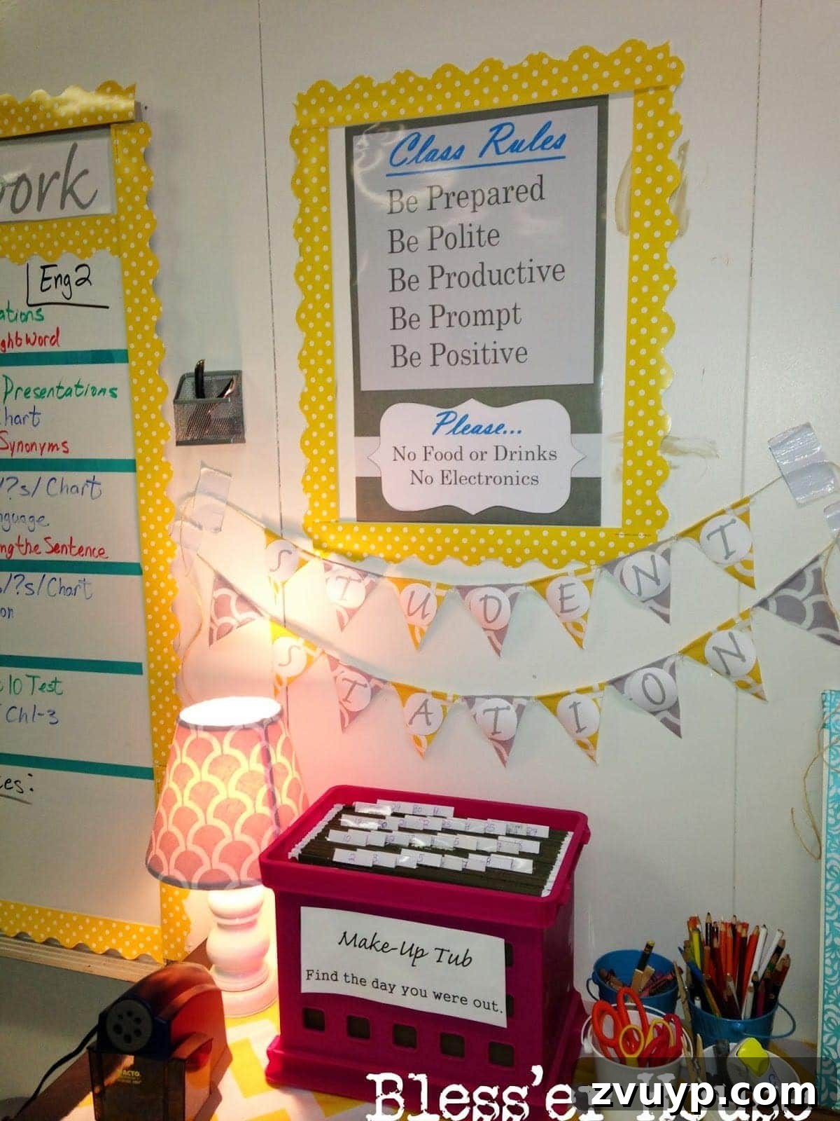 A framed poster outlining clear classroom rules, designed to promote a positive learning environment.