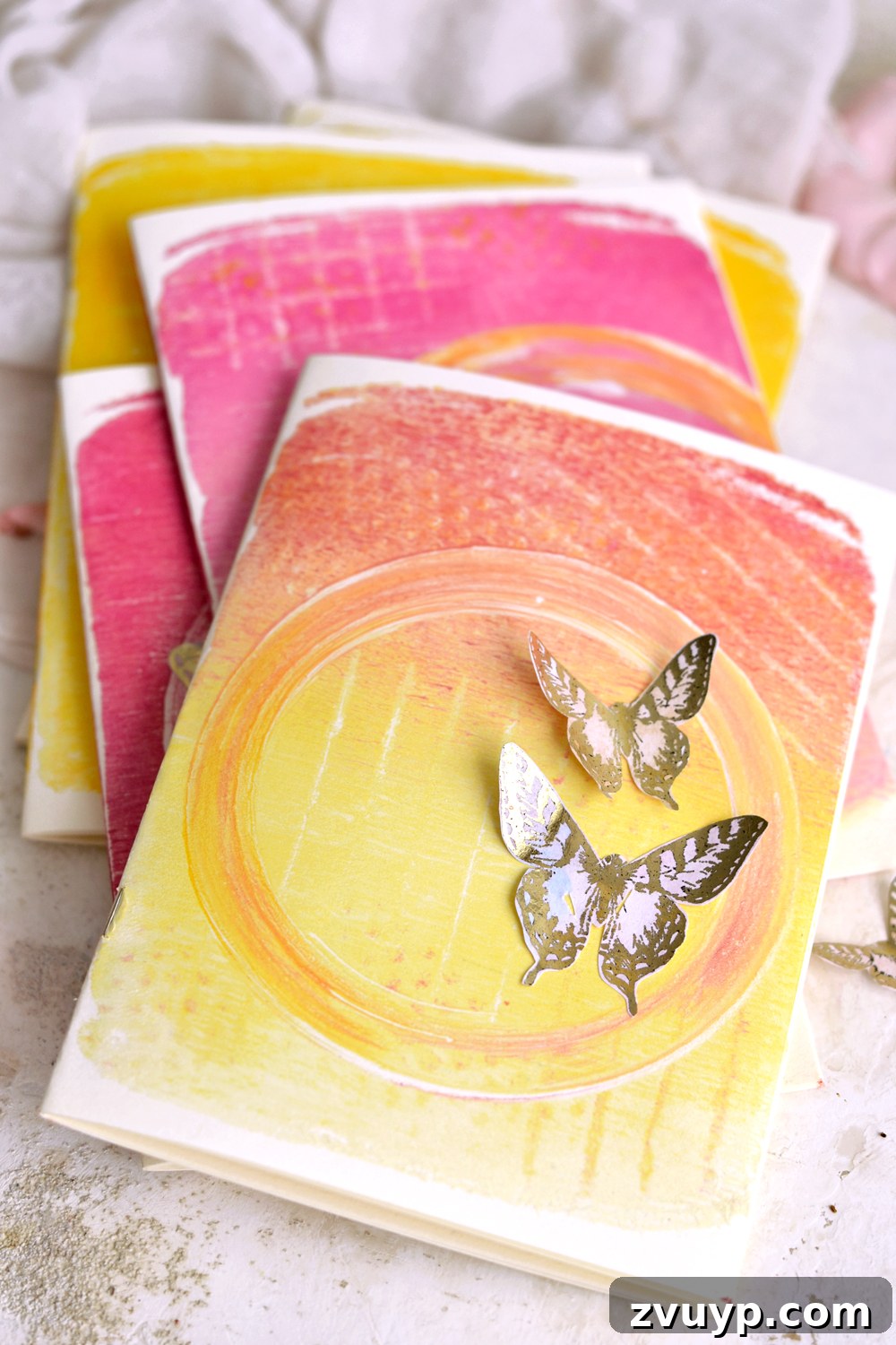 Another charming gel print card adorned with a graceful butterfly design