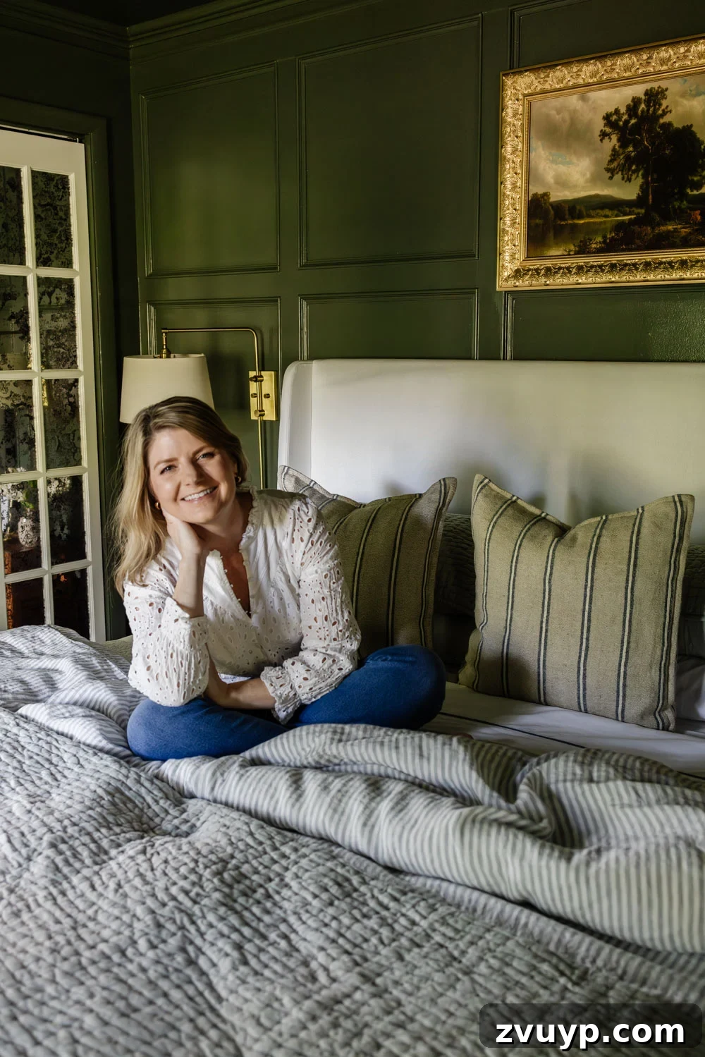 A serene bedroom with green curtains, reflecting ADHD routine habit stacking at home