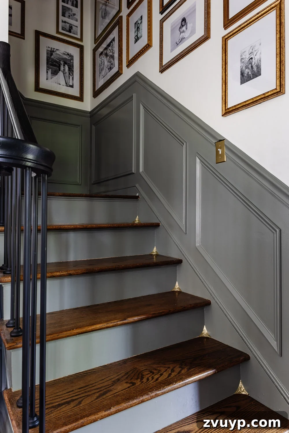 Top Paint Color Mistakes Homeowners Make and How to Avoid Them 12 stairs with brass dust corners and gallery wall